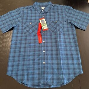 Orvis Men's M Blue Plaid Short Sleeve Tech Shirt Quick Dry UPF 30+‎ Outdoor